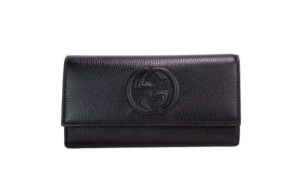 Luxury Gucci Cellarius Double Logo Black Leather Snap Flap Wallet