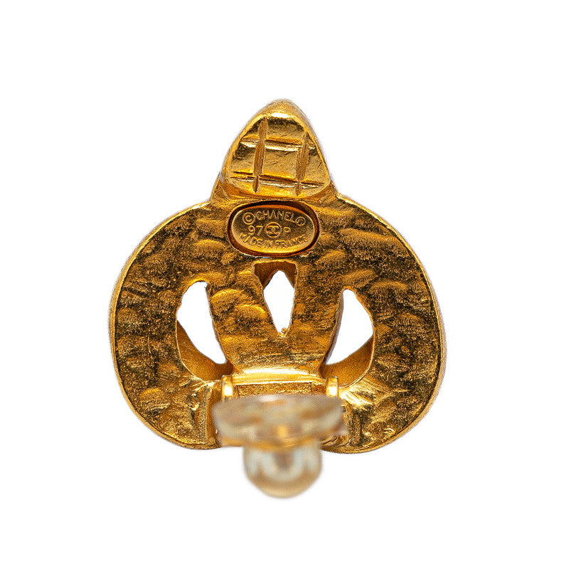 Chanel Vintage Coco Mark Heart Motif Earrings Gold Plated