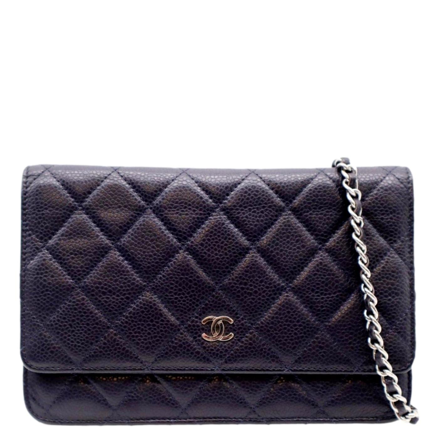 Luxury Chanel WOC Quilted Caviar Leather Crossbody Wallet Navy Blue