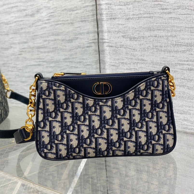 Luxury DiorHOBO AVENUE 21CM BLUE OBLIQUE EMBROIDERY