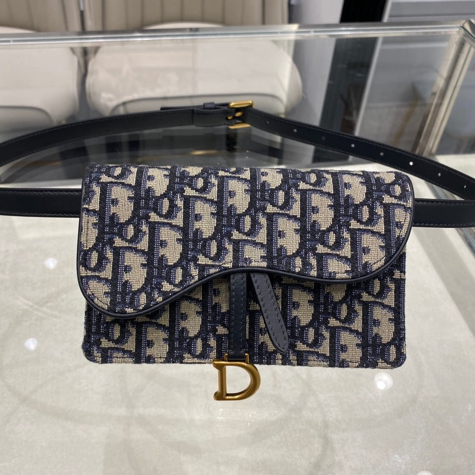 Luxury DiorSADDLE 17CM BELT BEG BLUE OBLIQUE EMBROIDERY