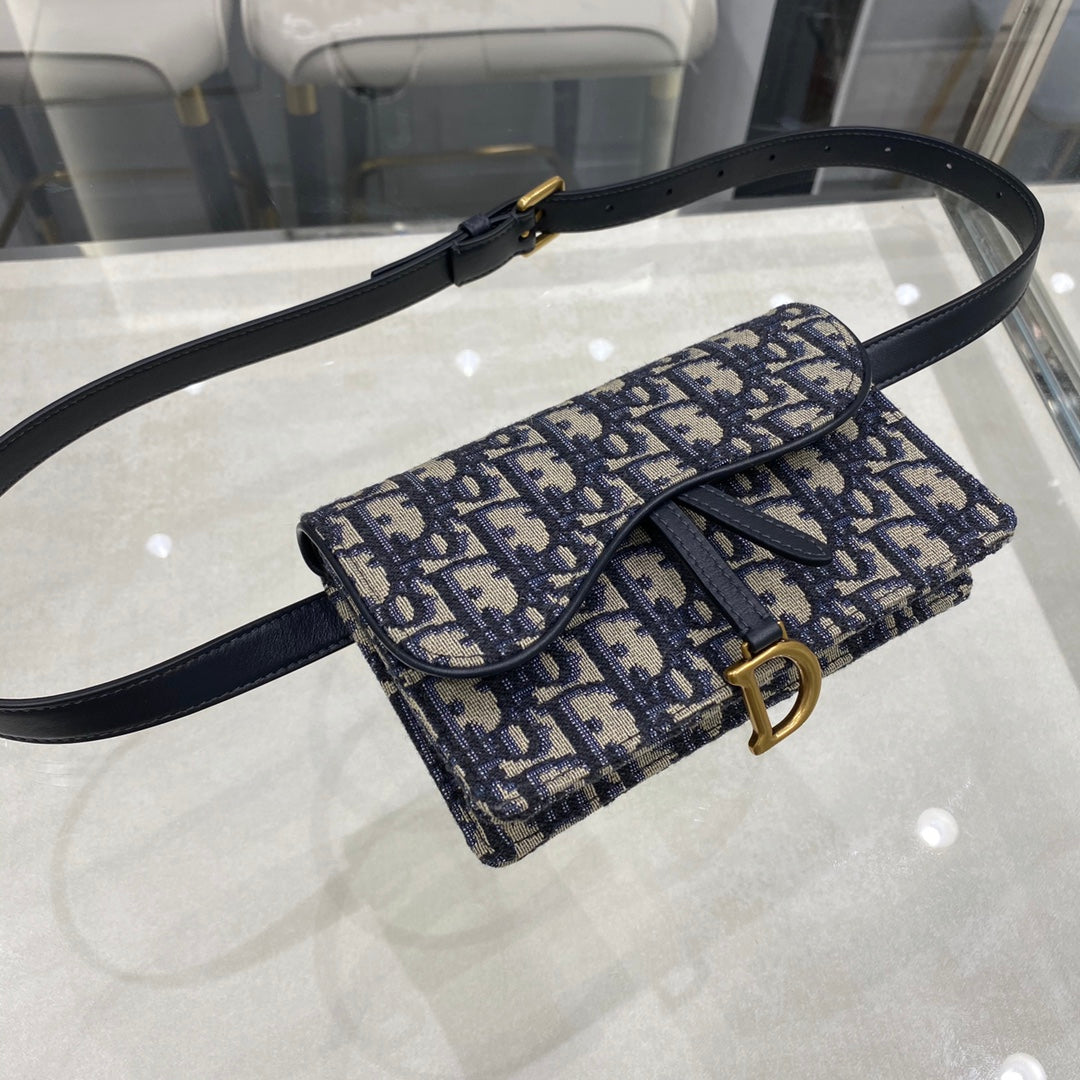 Luxury DiorSADDLE 17CM BELT BEG BLUE OBLIQUE EMBROIDERY