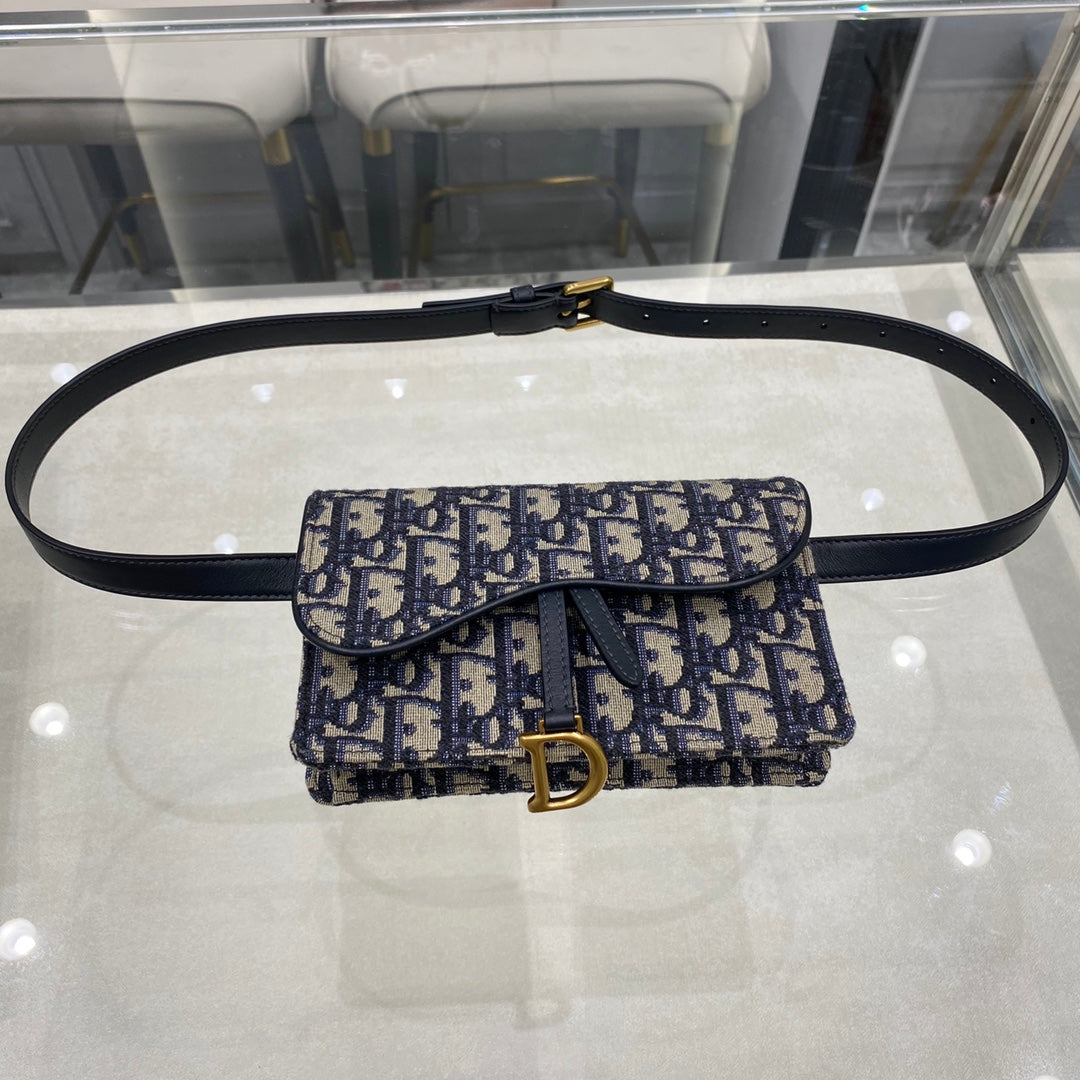 Luxury DiorSADDLE 17CM BELT BEG BLUE OBLIQUE EMBROIDERY