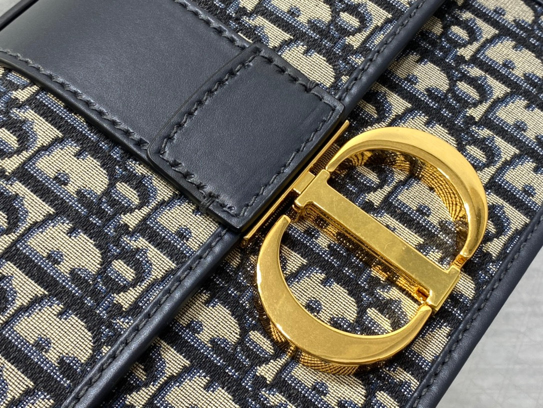 Luxury Dior30 MONTAIGNE 24CM BLUE OBLIQUE EMBROIDERY