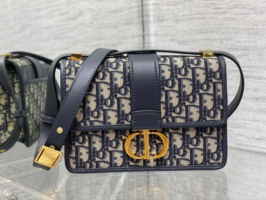 Luxury Dior30 MONTAIGNE 21CM BLUE OBLIQUE EMBROIDERY