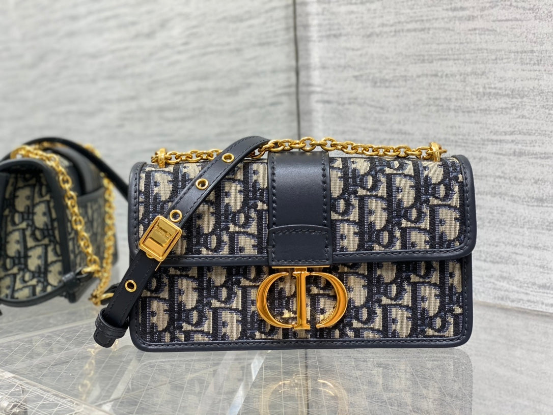 Luxury Dior30 MONTAIGNE 21.5CM BLUE OBLIQUE EMBROIDERY