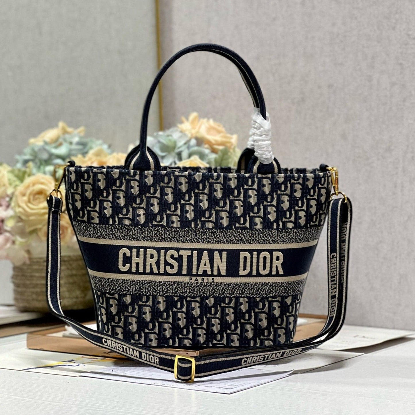 Luxury DiorNEW BASKET BAG BLUE OBLIQUE EMBROIDERY