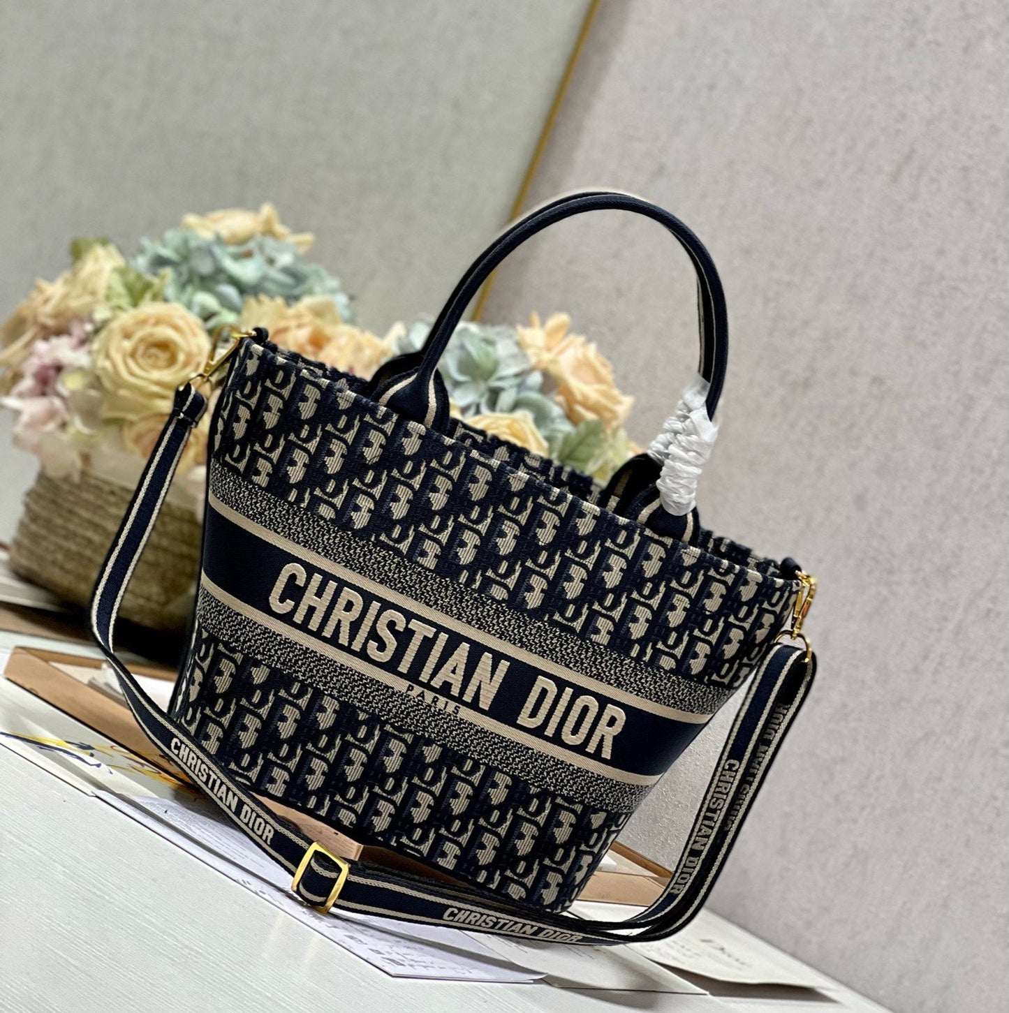 Luxury DiorNEW BASKET BAG BLUE OBLIQUE EMBROIDERY