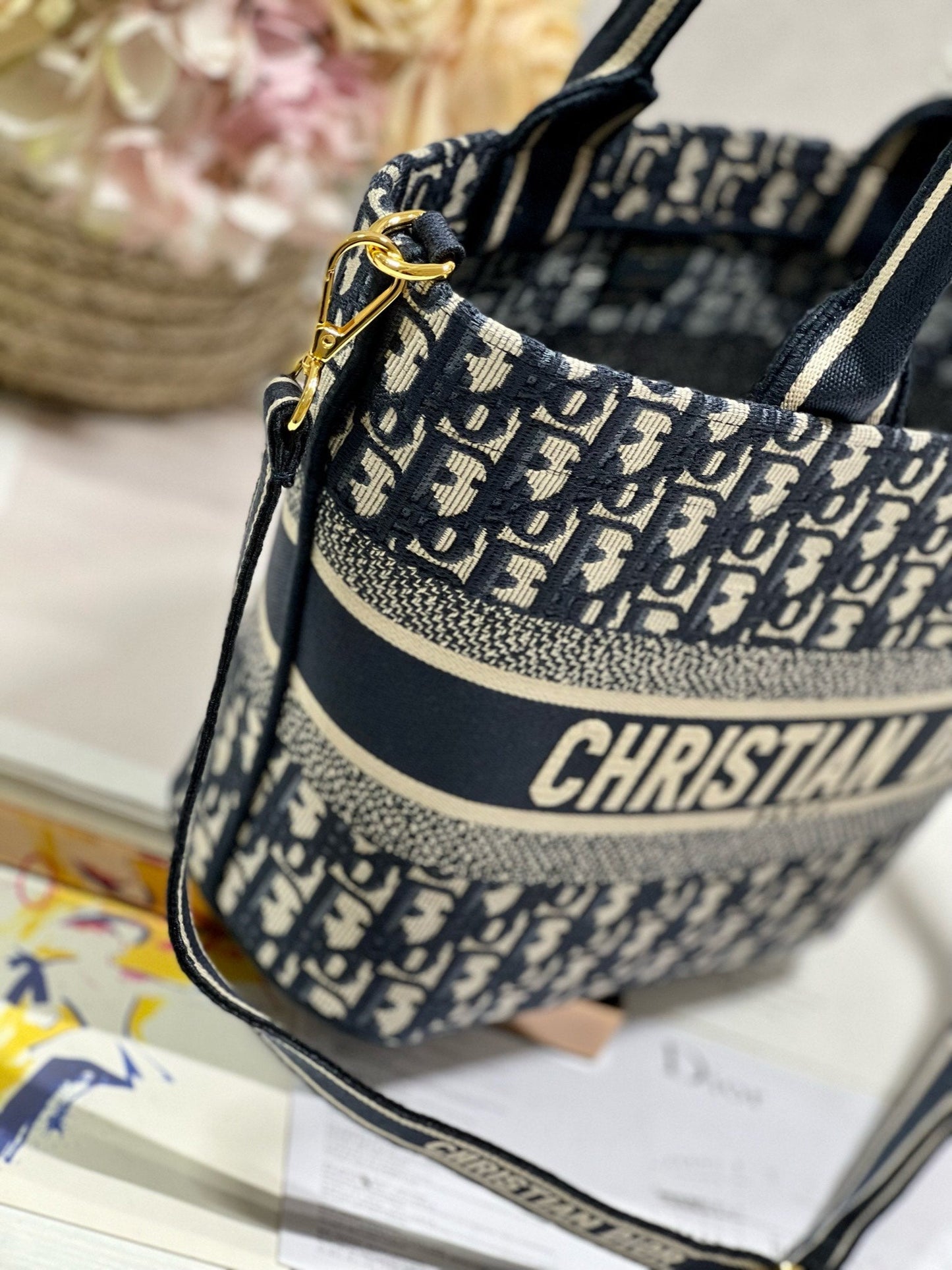 Luxury DiorNEW BASKET BAG BLUE OBLIQUE EMBROIDERY