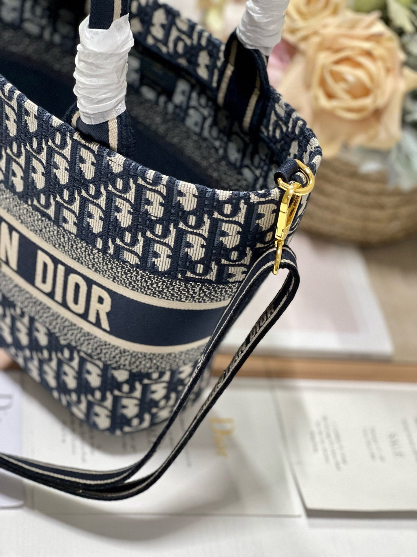 Luxury DiorNEW BASKET BAG BLUE OBLIQUE EMBROIDERY