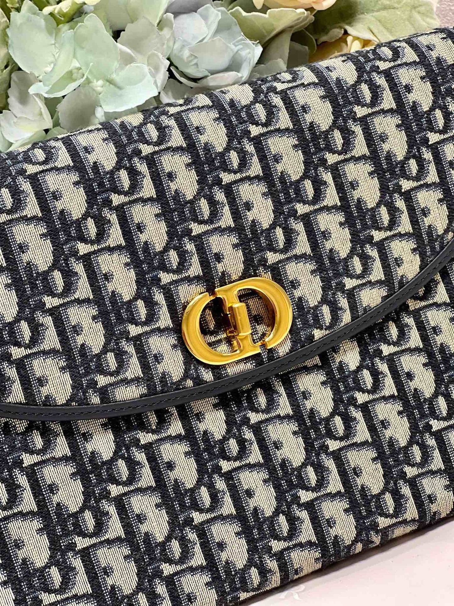 Luxury Dior30 MONTAIGNE 30CM BLUE OBLIQUE EMBROIDERY