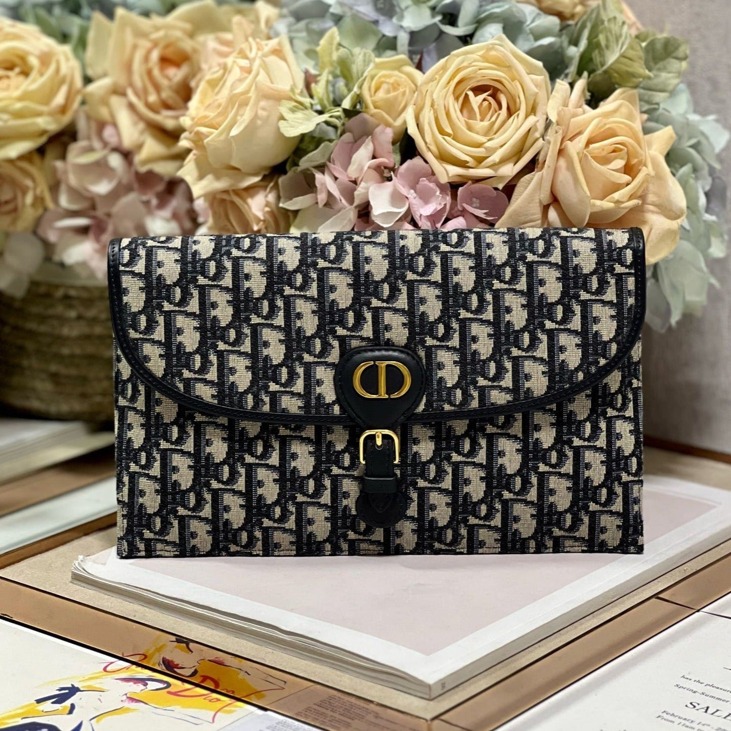 Luxury DiorBOBBY 27CM BLUE OBLIQUE EMBROIDERY