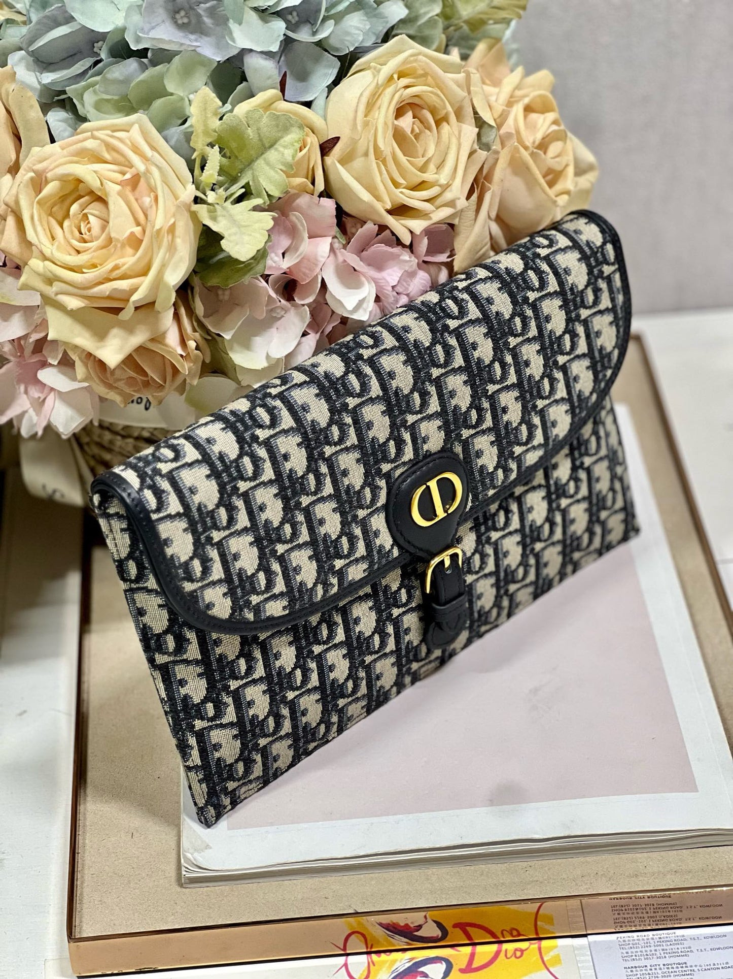 Luxury DiorBOBBY 27CM BLUE OBLIQUE EMBROIDERY