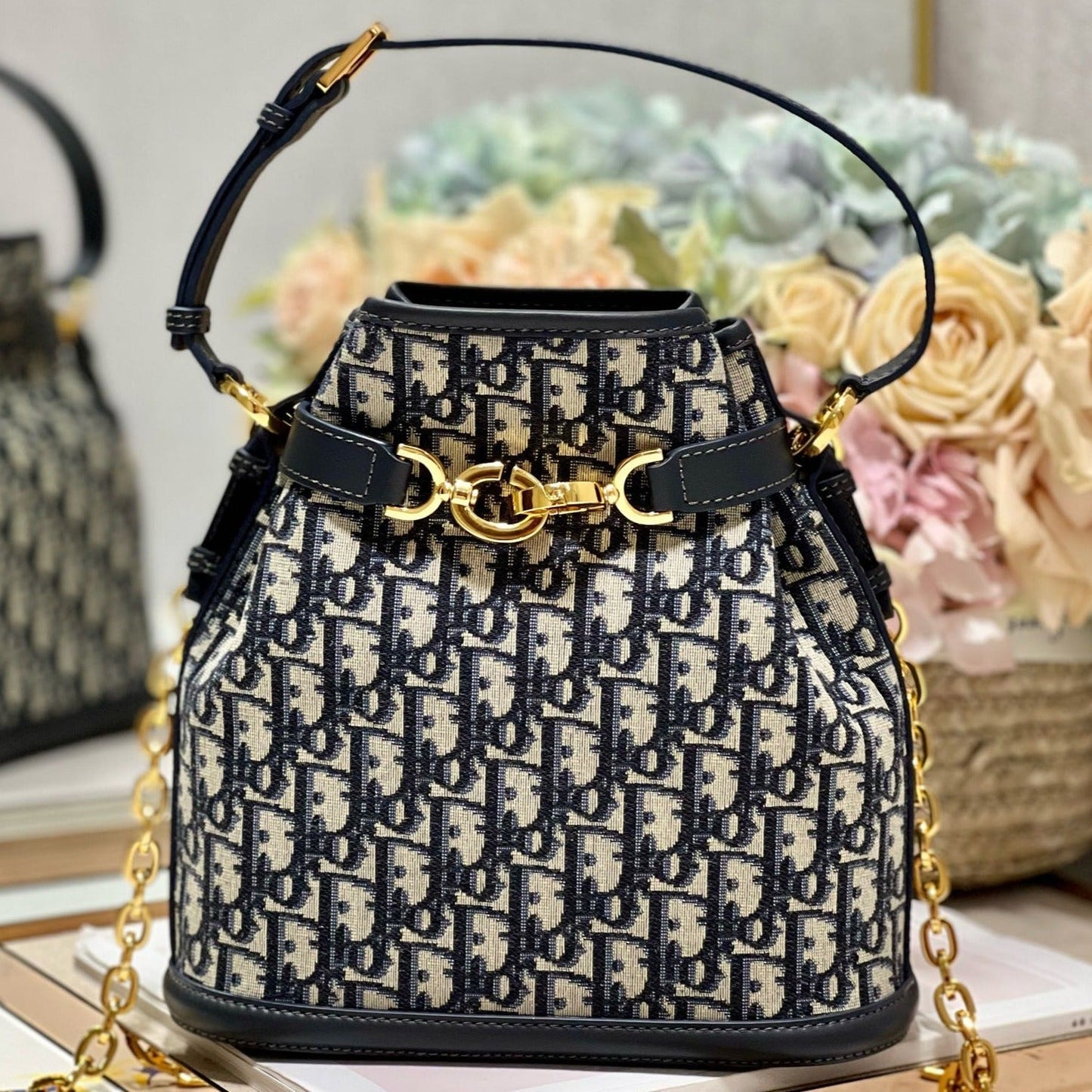 Luxury DiorCEST 24CM BLUE OBLIQUE EMBROIDERY