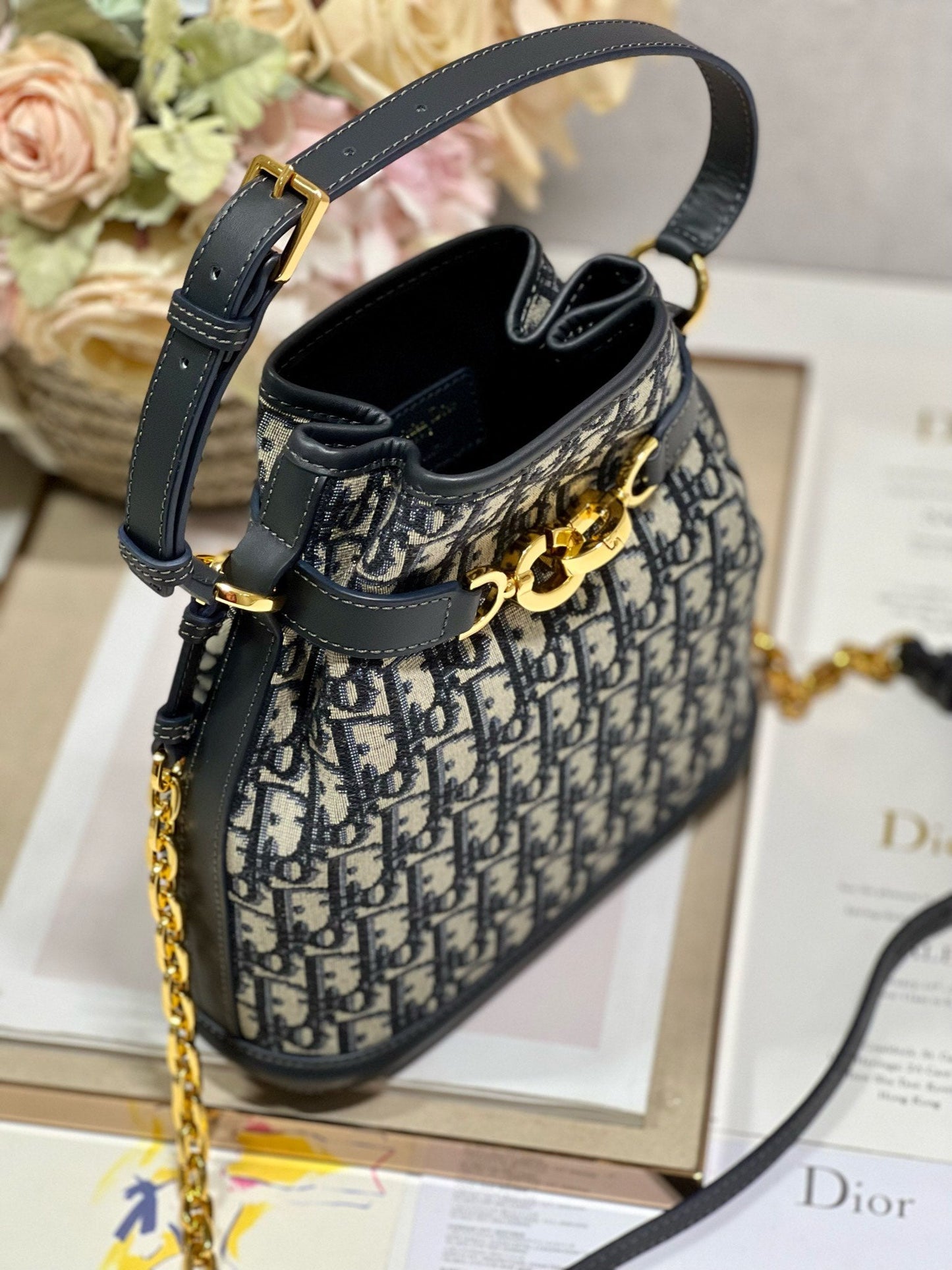Luxury DiorCEST 24CM BLUE OBLIQUE EMBROIDERY