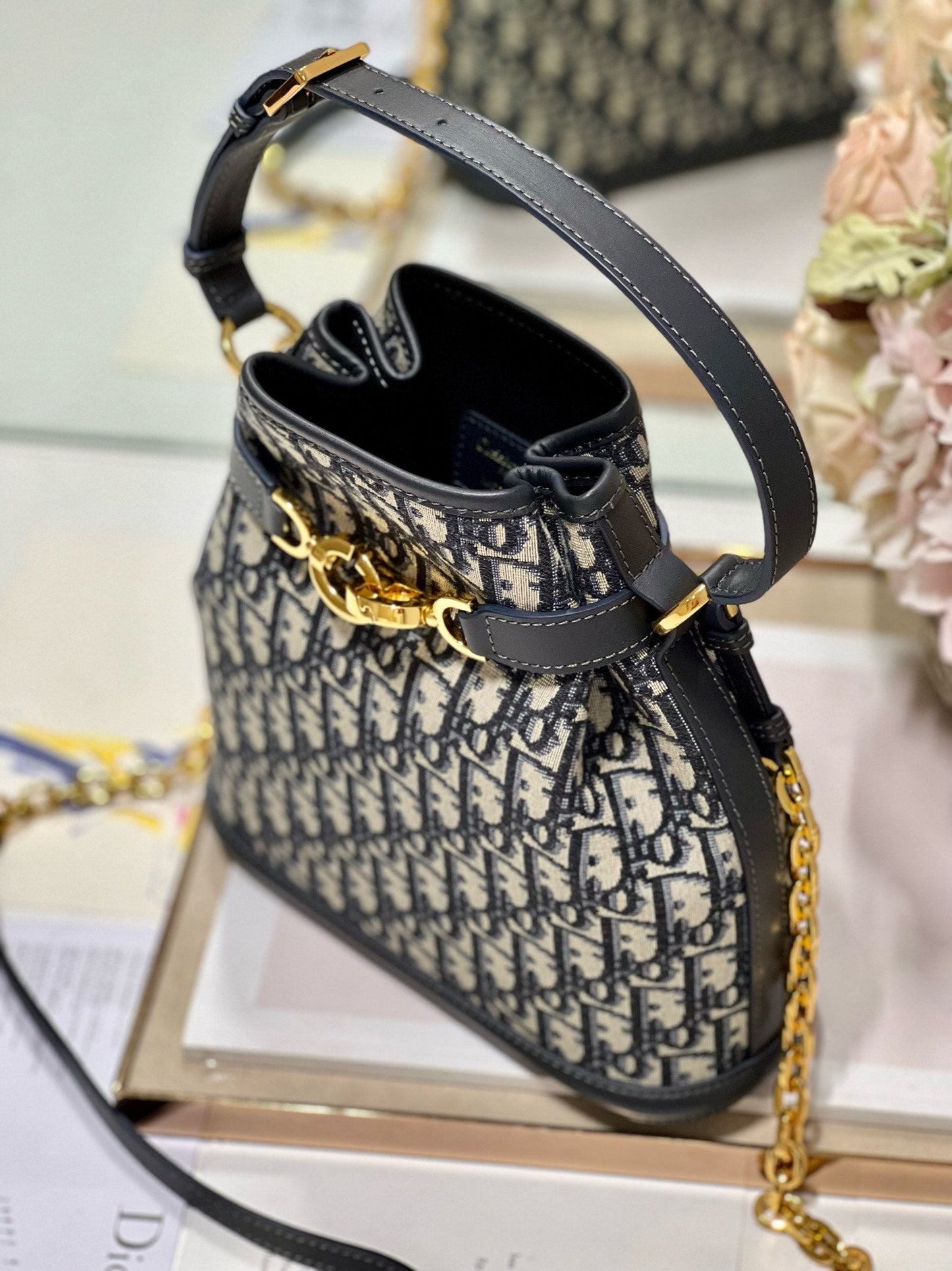 Luxury DiorCEST 24CM BLUE OBLIQUE EMBROIDERY