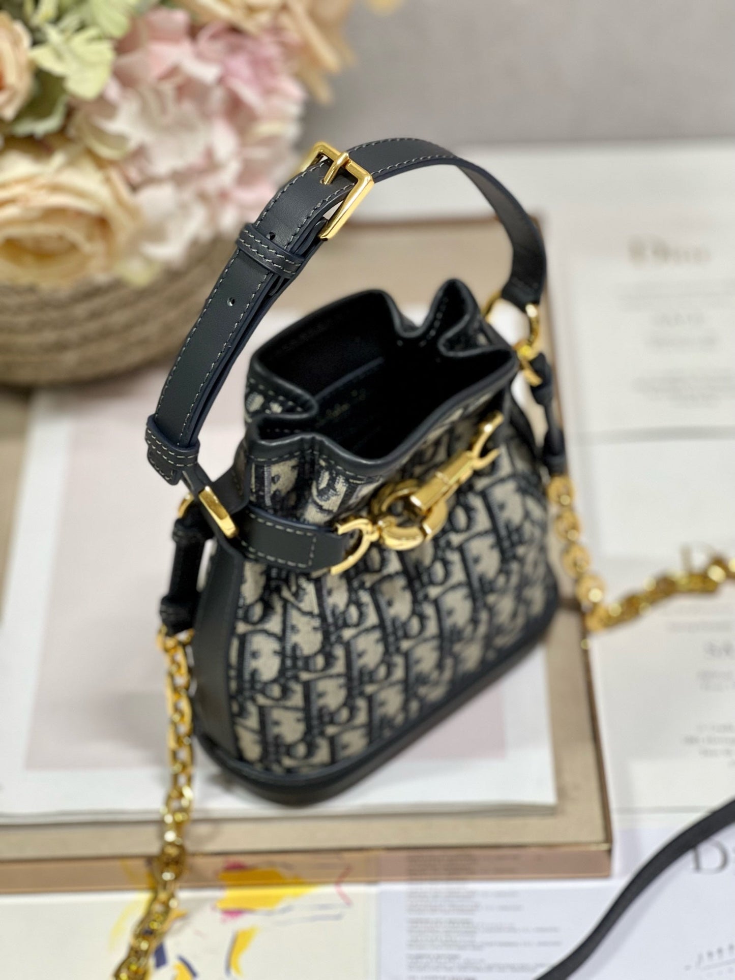 Luxury DiorCEST 17CM BLUE OBLIQUE EMBROIDERY
