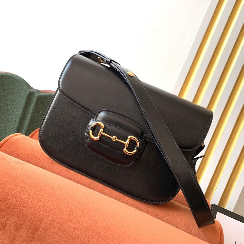 Luxury Gucci GG 1955 Horsebit Bag 25cm Black Calfskin Gold Hardware