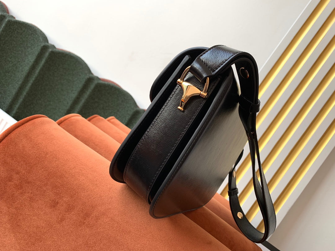 Luxury Gucci GG 1955 Horsebit Bag 25cm Black Calfskin Gold Hardware