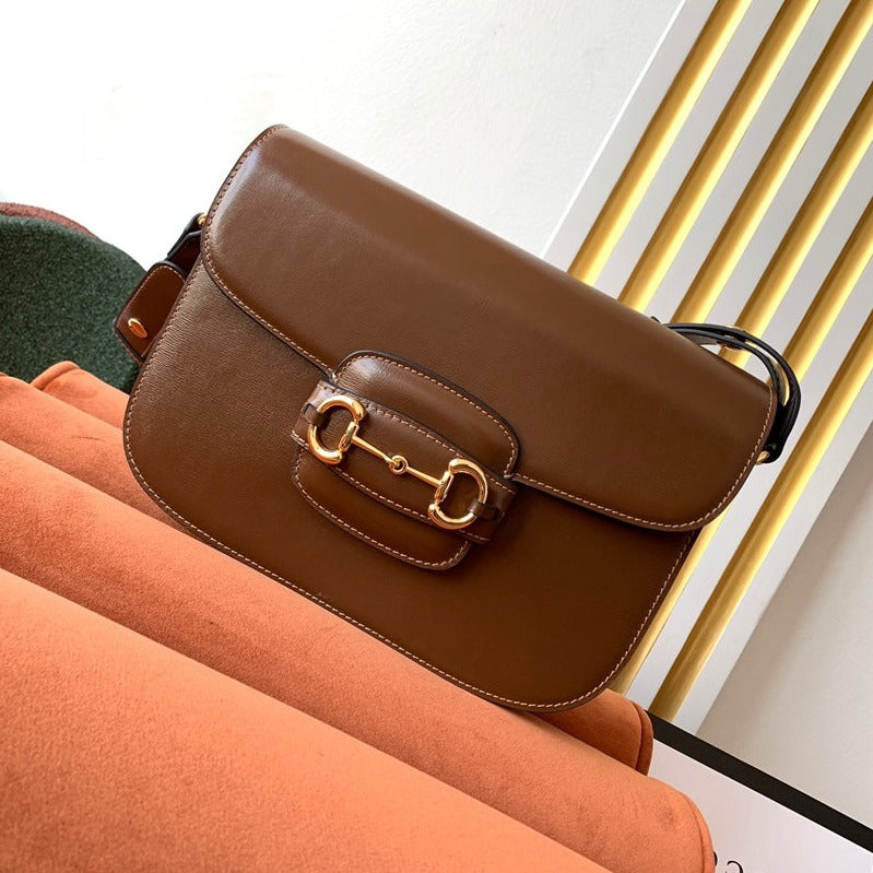 Luxury Gucci GG 1955 Horsebit Bag 25cm Brown Calfskin Gold Hardware