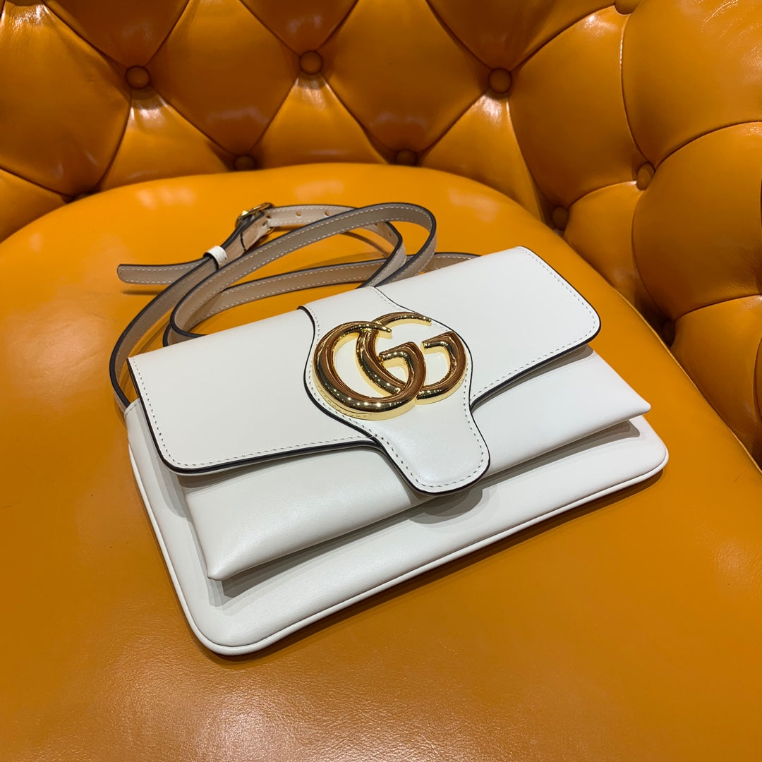 Luxury Gucci GG Arli Bag 25cm White Calfskin Gold Hardware
