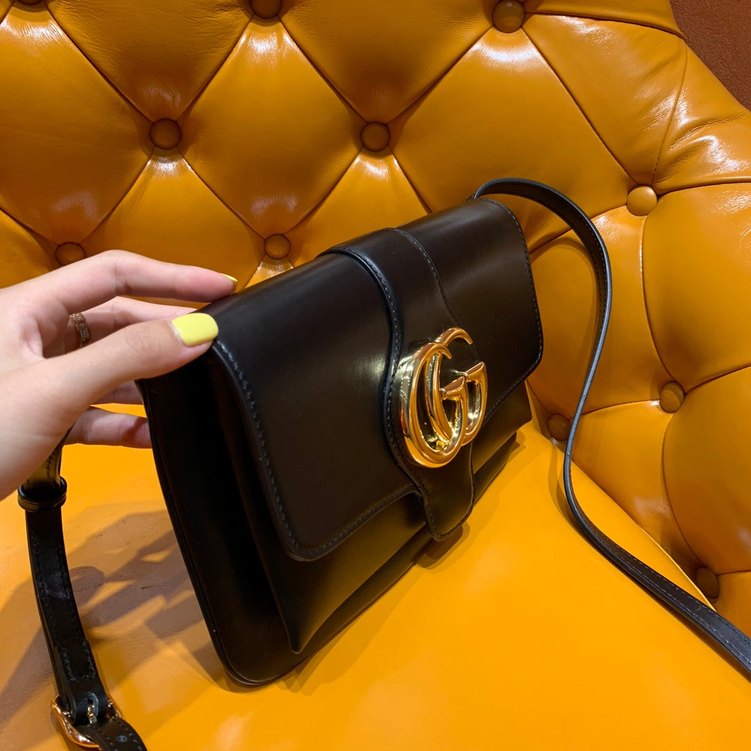 Luxury Gucci GG Arli Bag 25cm Black Calfskin Gold Hardware
