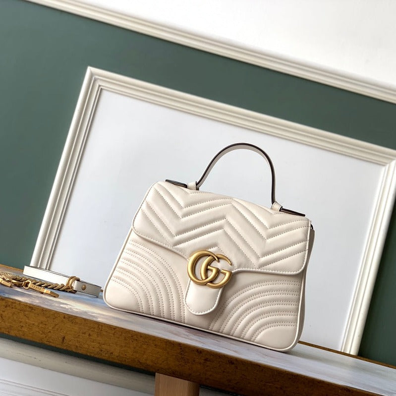 Luxury Gucci GG Marmont 26.5cm White Calfskin Gold Hardware