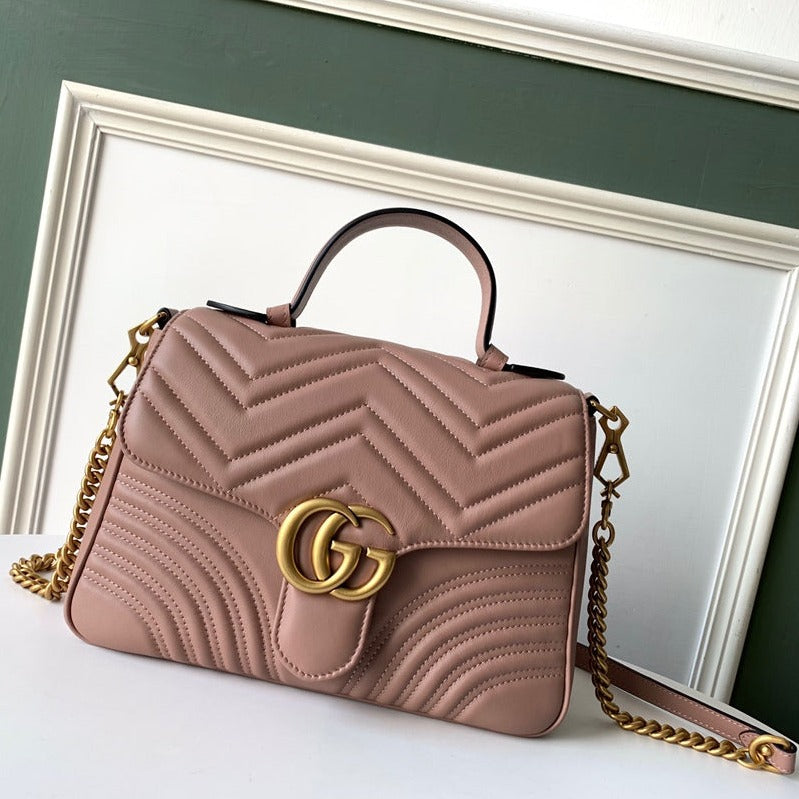Luxury Gucci GG Marmont 26.5cm Dark Beige Calfskin Gold Hardware