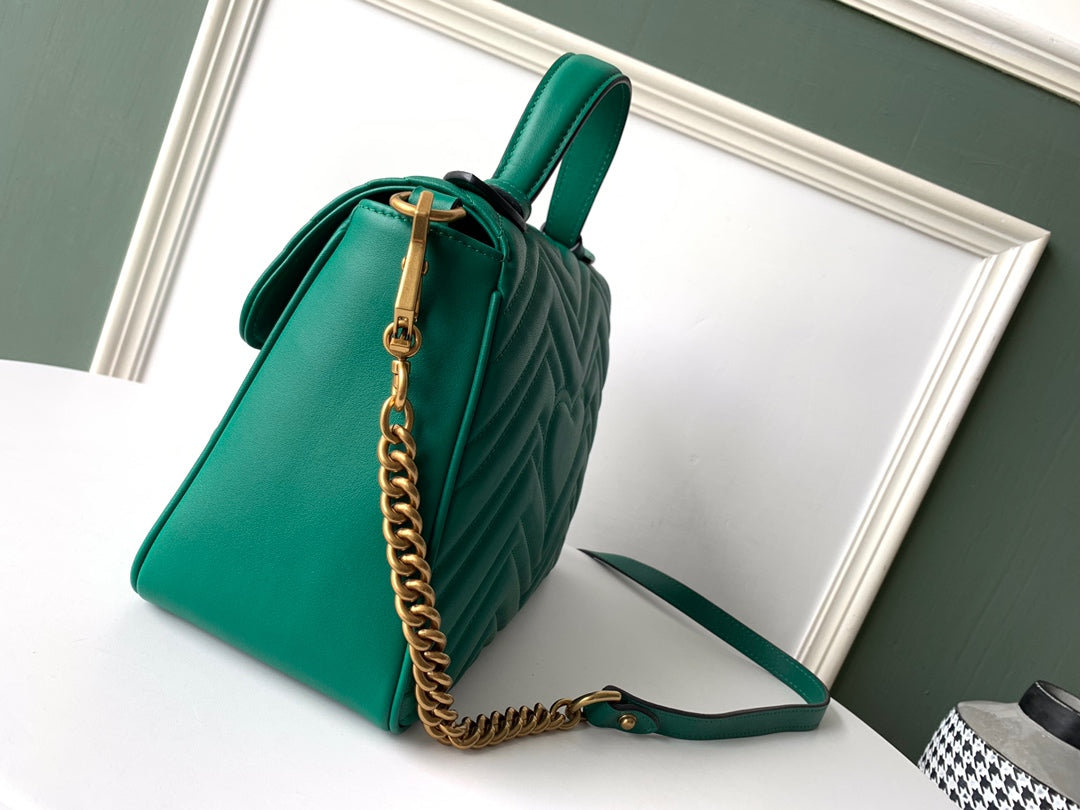 Luxury Gucci GG Marmont 26.5cm Green Calfskin Gold Hardware