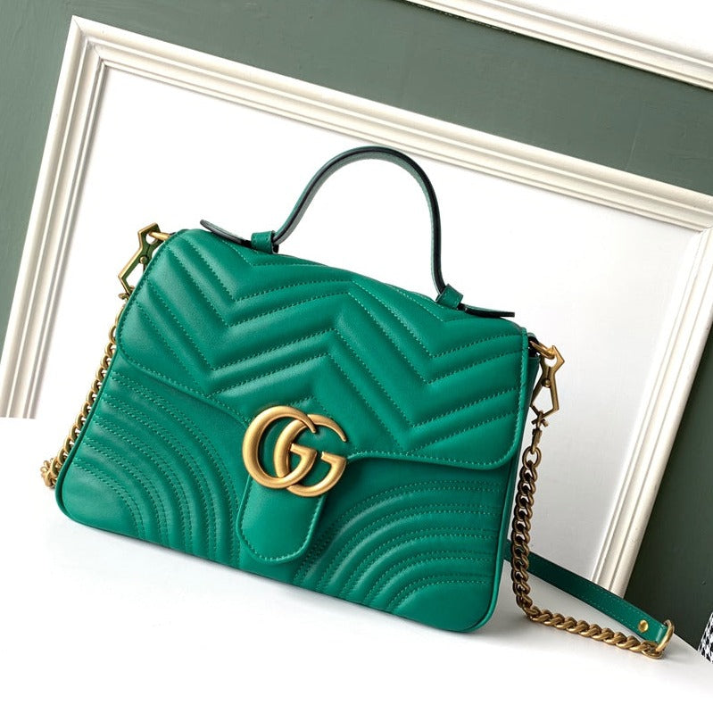 Luxury Gucci GG Marmont 26.5cm Green Calfskin Gold Hardware