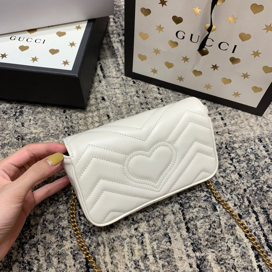 Luxury Gucci GG Marmont Mini 16.5cm White Calfskin Gold Hardware