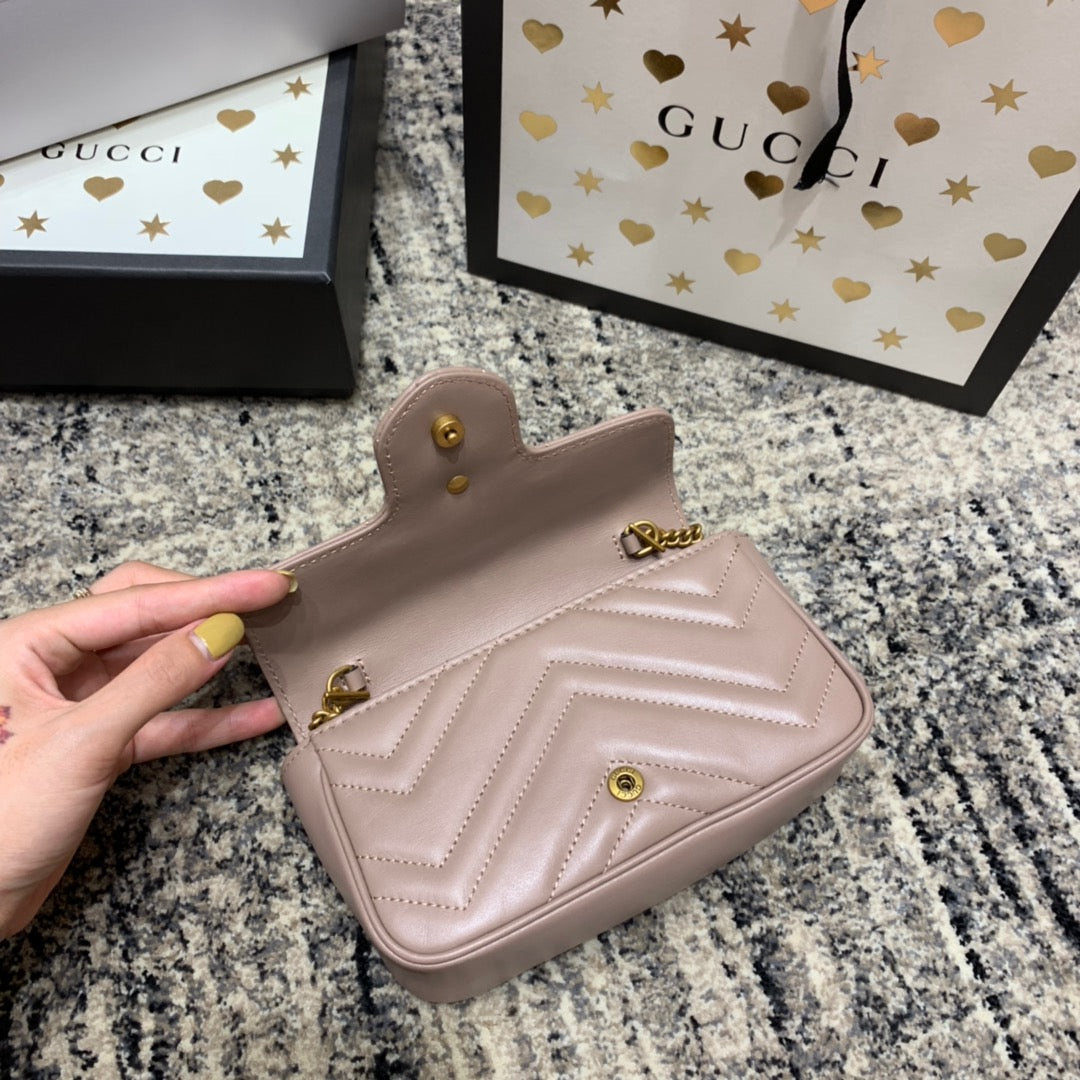 Luxury Gucci GG Marmont Mini 16.5cm Dark Beige Calfskin Gold Hardware