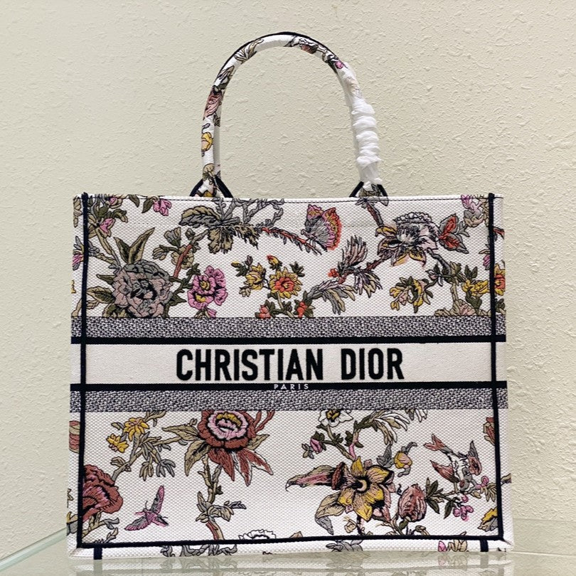 Luxury DiorLarge Book Tote 42cm Jardin Botanique White