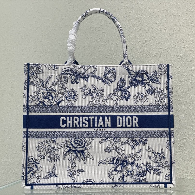 Luxury DiorLarge Book Tote 42cm Jardin Botanique Blue