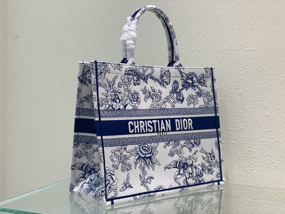 Luxury DiorLarge Book Tote 42cm Jardin Botanique Blue