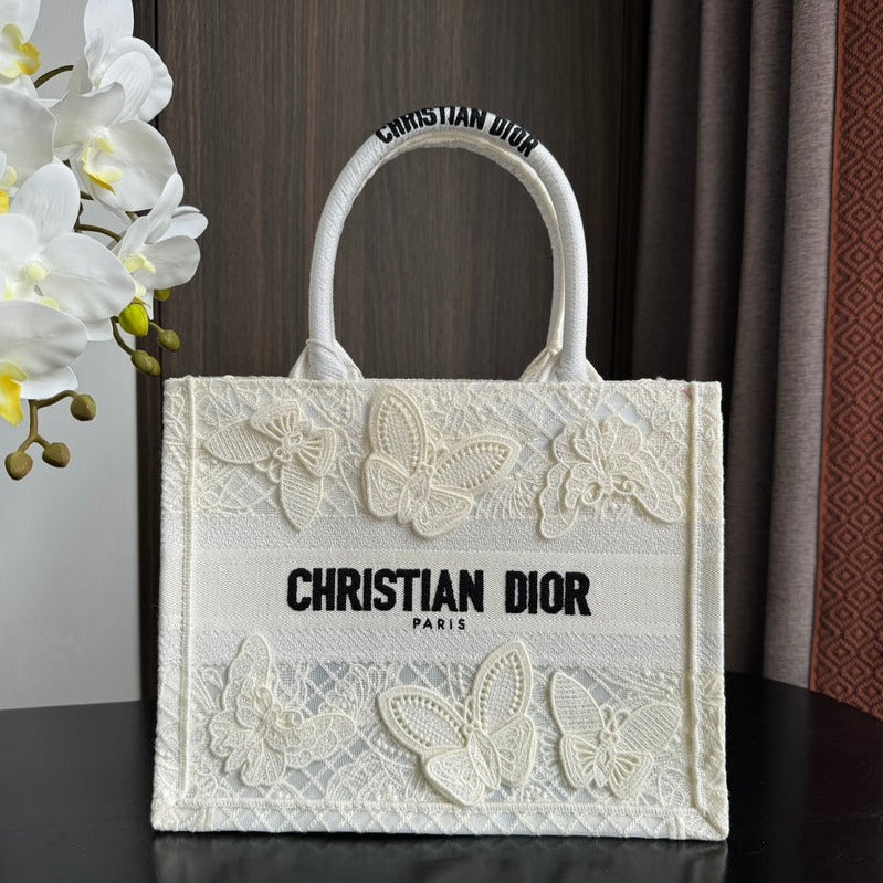 Luxury DiorSmall Book Tote 26.5cm Butterfly Zodiac White