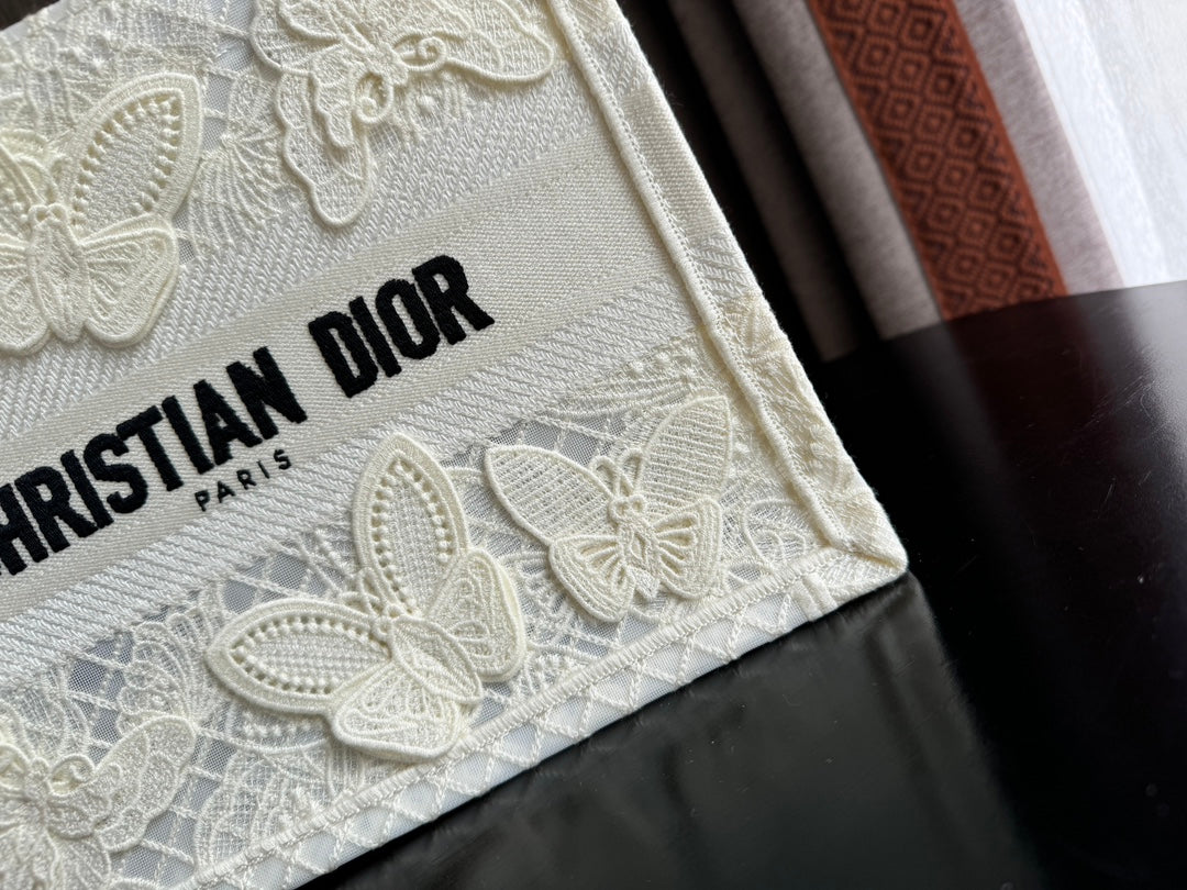 Luxury DiorSmall Book Tote 26.5cm Butterfly Zodiac White