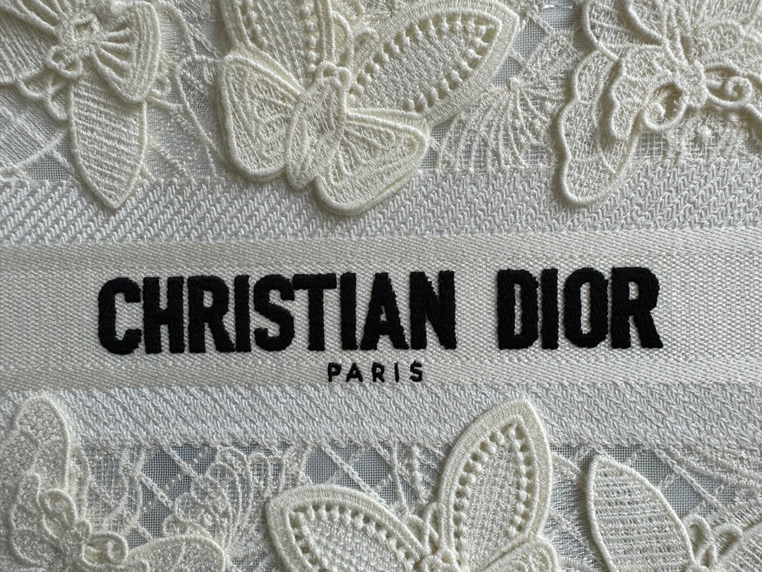 Luxury DiorSmall Book Tote 26.5cm Butterfly Zodiac White