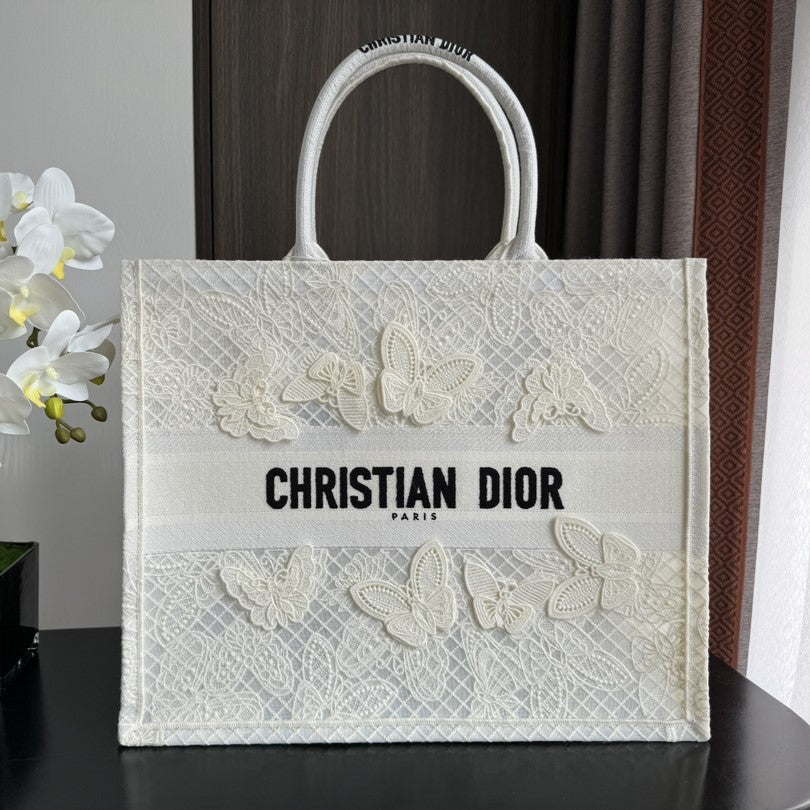 Luxury DiorLarge Book Tote 42cm Butterfly Zodiac White