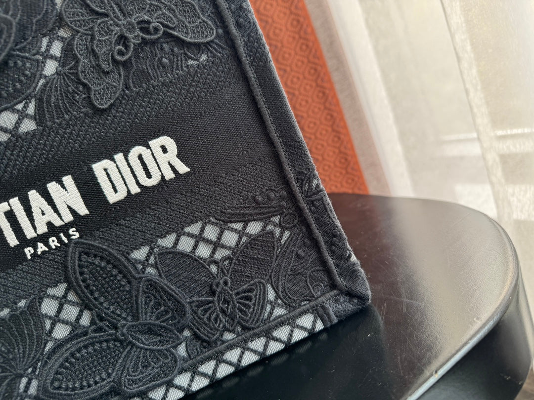 Luxury DiorSmall Book Tote 26.5cm Butterfly Zodiac Black