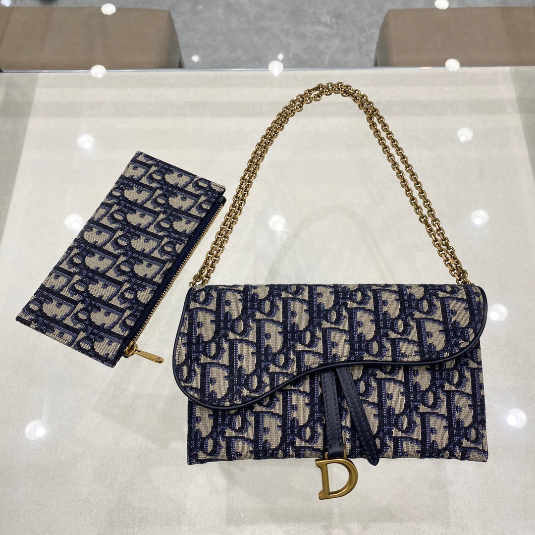 Luxury DiorSaddle WOC 19cm Blue Obique Embroidery