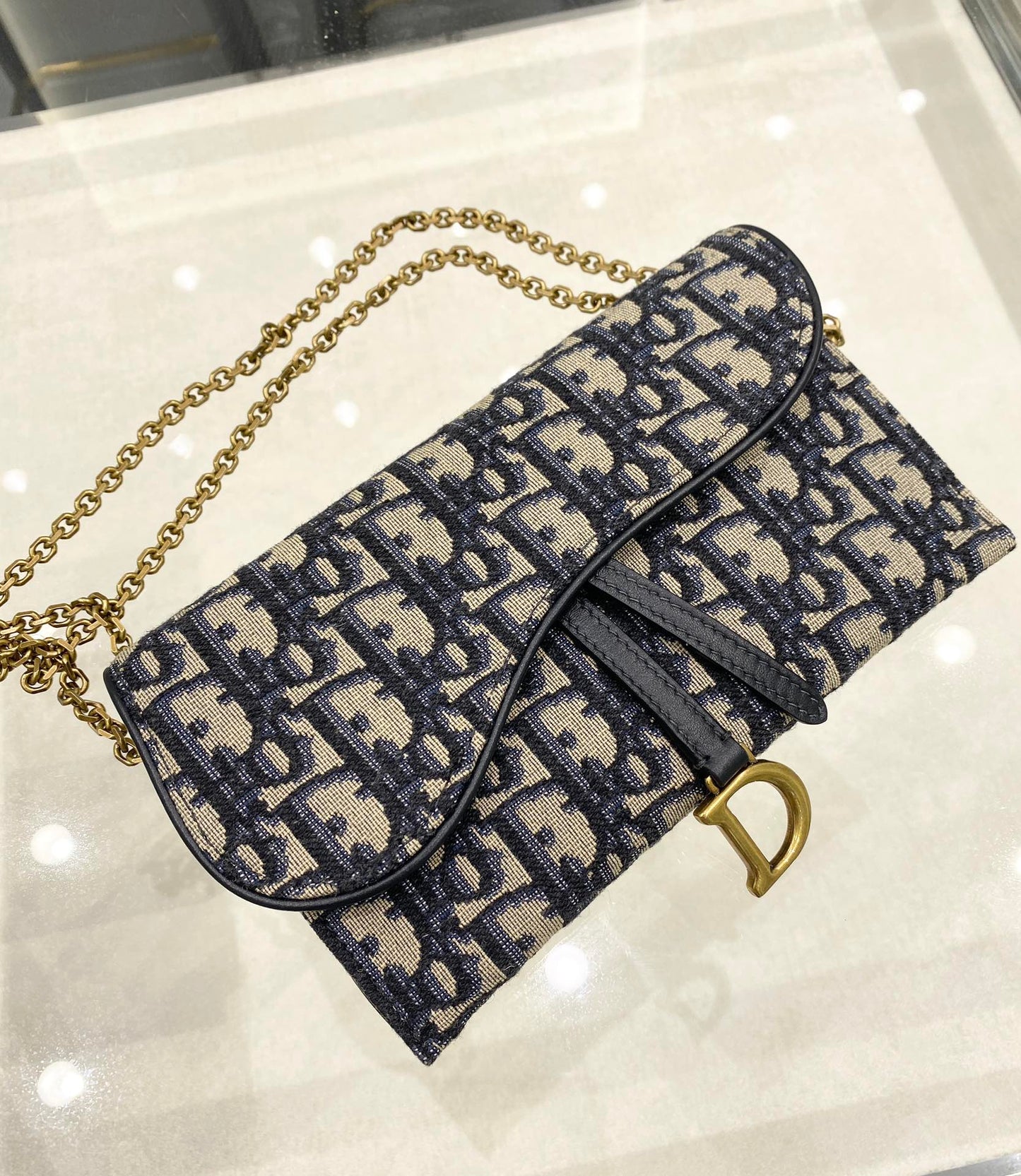 Luxury DiorSaddle WOC 19cm Blue Obique Embroidery