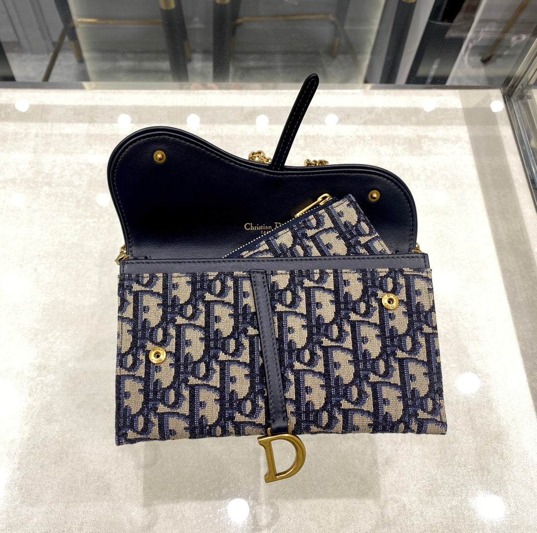 Luxury DiorSaddle WOC 19cm Blue Obique Embroidery