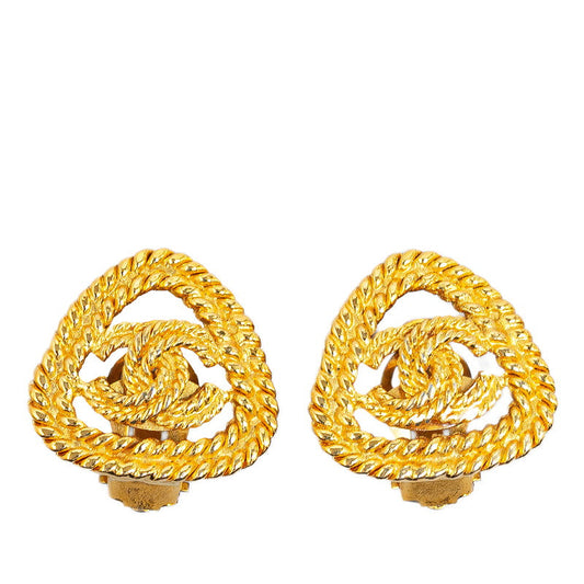 Chanel Vintage Chain Coco Mark Earrings Gold Plated