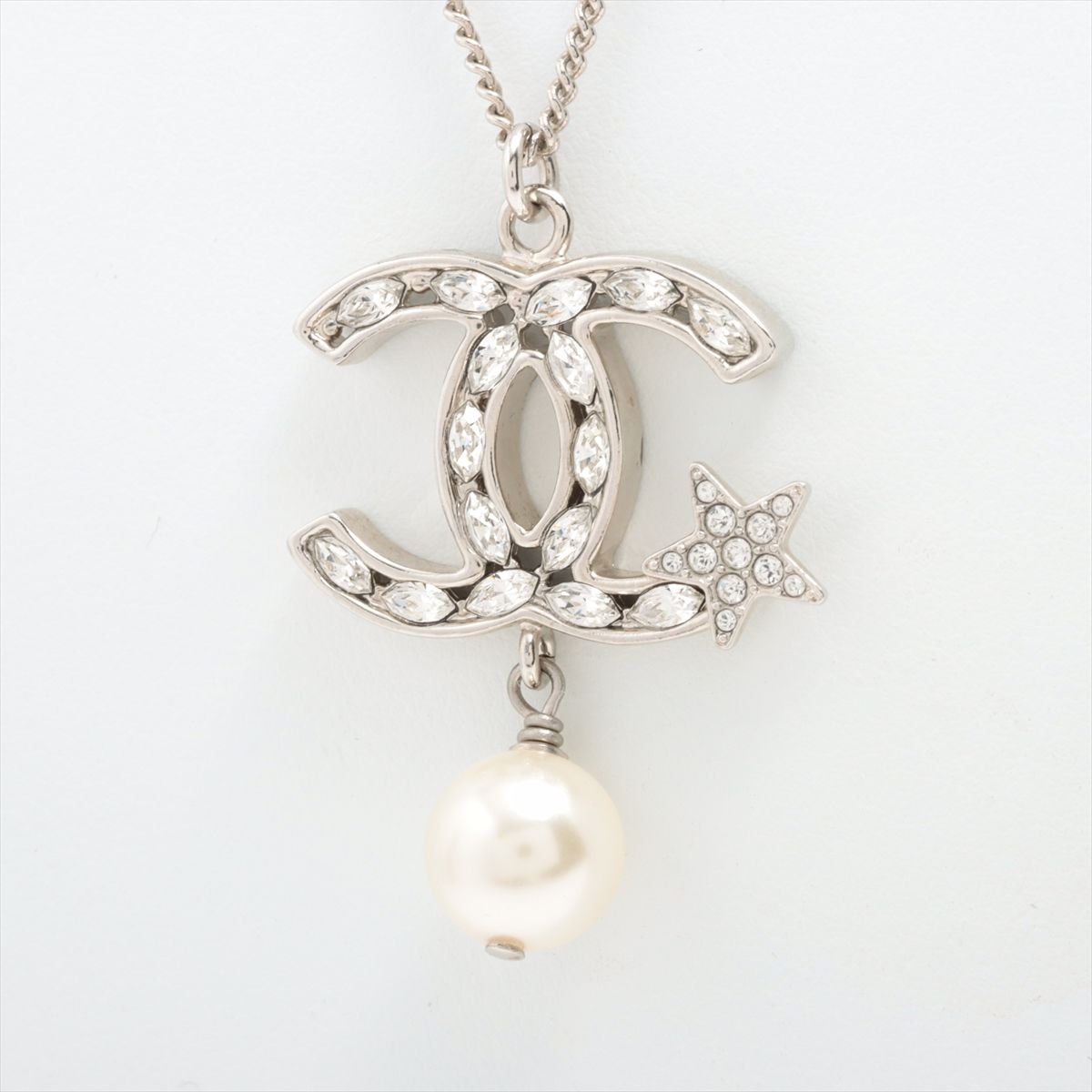 Chanel CC Star Pearl Drop Pendant Necklace