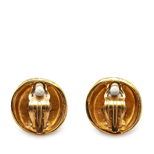 Chanel Vintage Coco Mark Round Earrings Gold