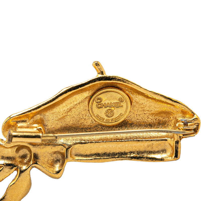 Chanel Ribbon Beret Brooch Gold Plated
