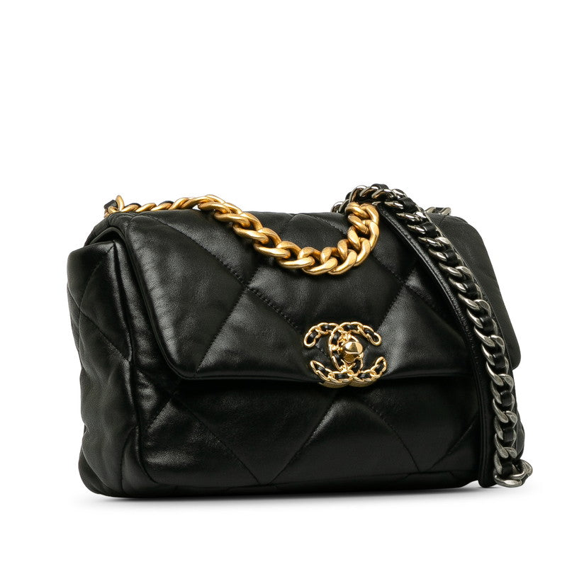 Chanel Matlasse Coco Mark Chain Shoulder Bag Black Lambskin