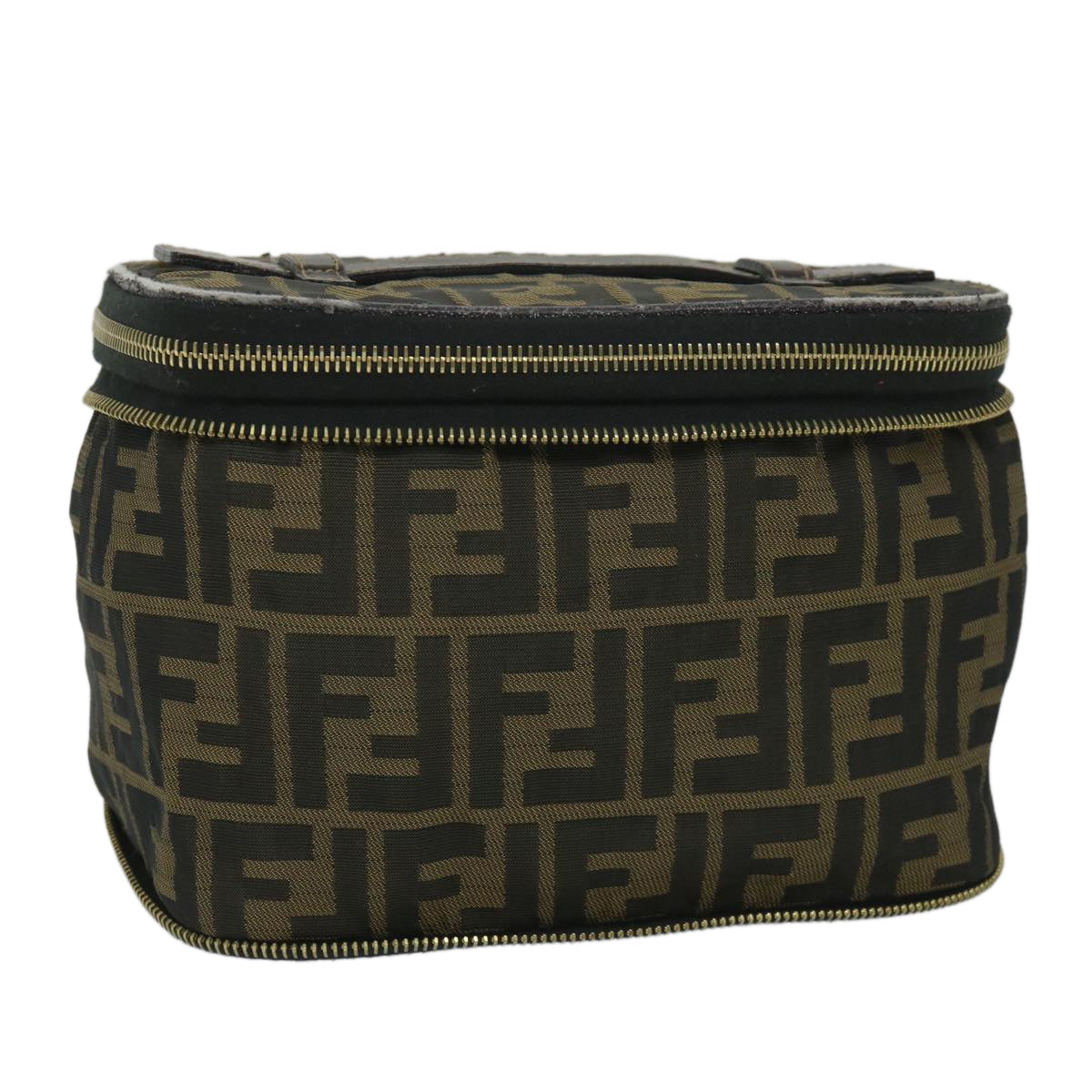 Luxury FendiZucca Canvas Vanity Cosmetic Pouch Black Brownyb401