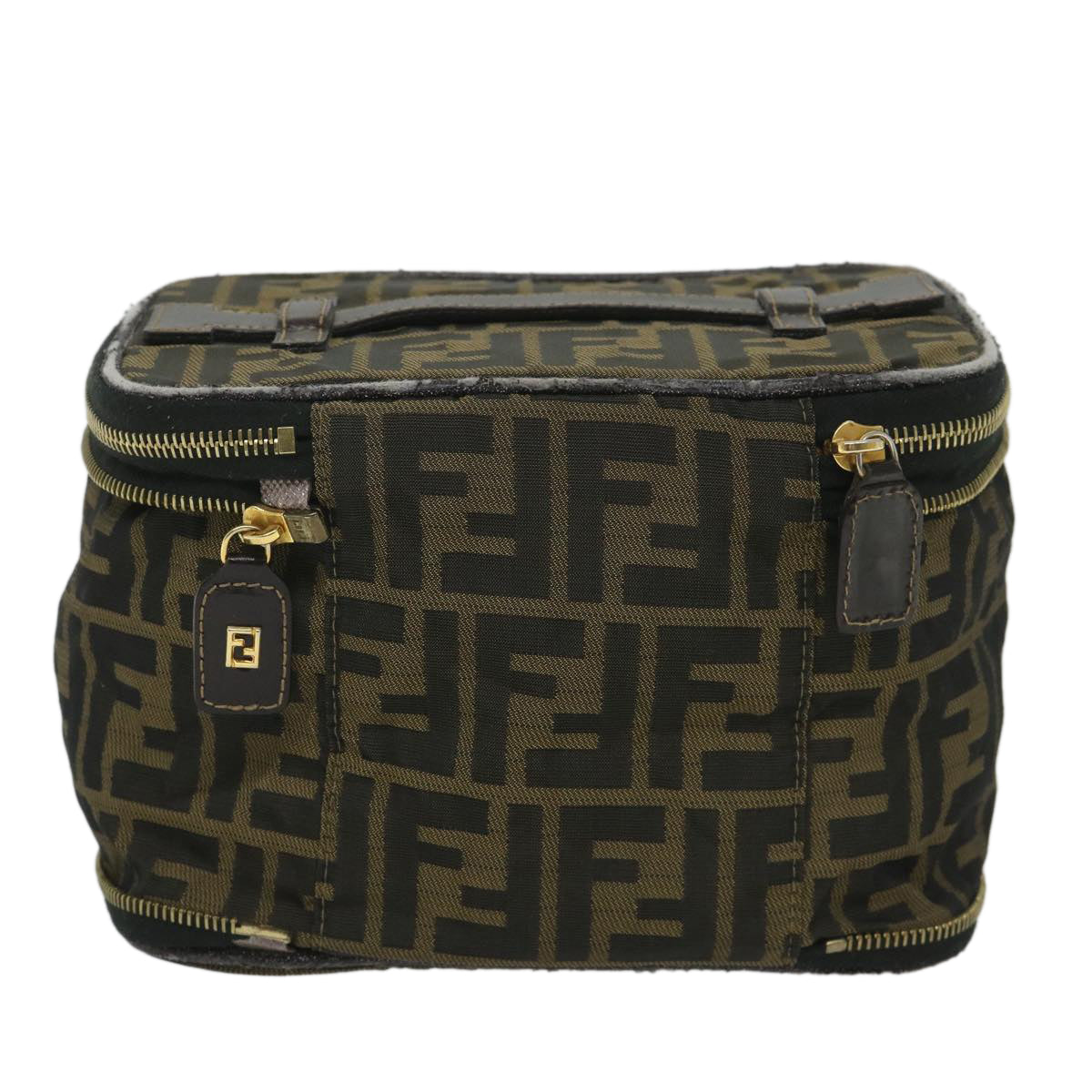 Luxury FendiZucca Canvas Vanity Cosmetic Pouch Black Brownyb401